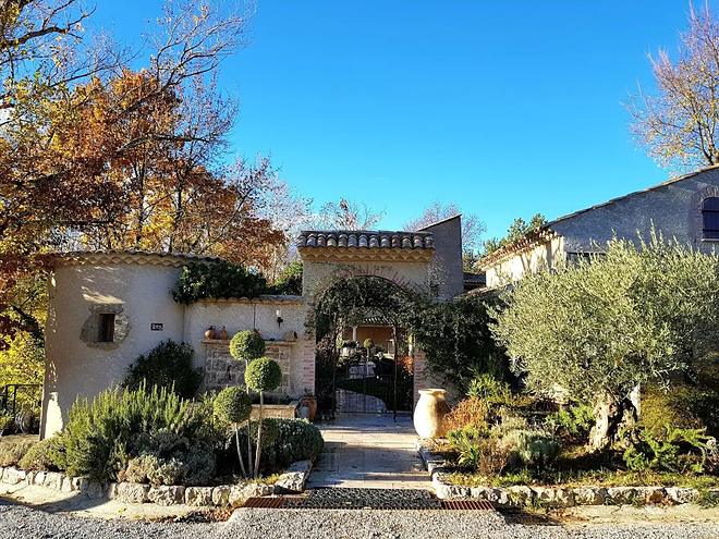 L'entrée du domaine, ses oliviers et sa treille